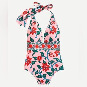 NEW J Crew Halter One-Piece Swimsuit in Floral Block Print Ladies Size 8 NWT